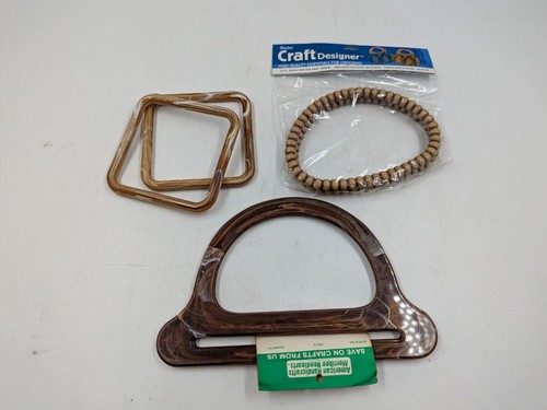 3 Sets Vintage Purse Handles NOS D-Ring / Square Bakelite(?) / Darice Woodtone