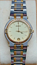 Vtg 32mm GUCCI 9000m men's Stainless steel silver gold tone DATE Watch SEE VIDEO