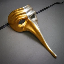 Gold Silver Classic Zanni Long Nose Venetian MardiGras Full Face Masquerade Mask