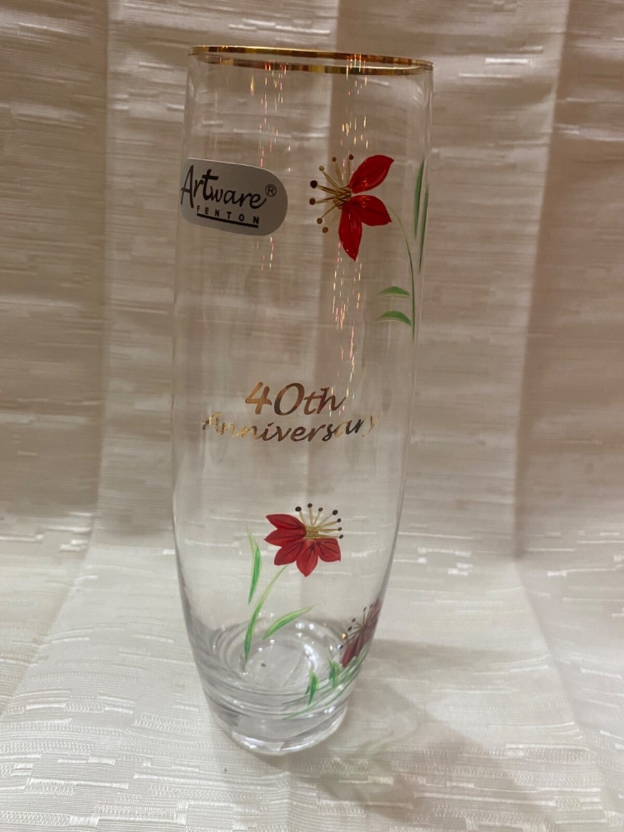 Fenton Artware handpainted Glass 40th Anniversary Vase Floral