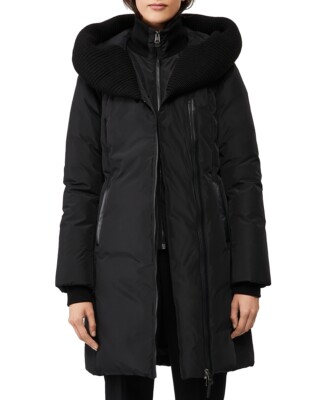 Mackage 254642 Womens Brigid Knit Trim Down Coat Black Size XXS