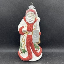 Raz Imports Santa Claus Christmas Ornament Glittery Holly berry 8" NWT