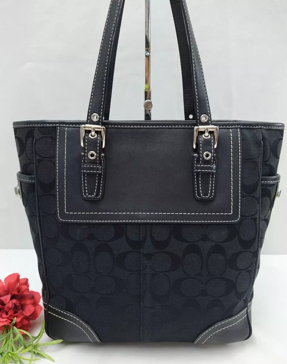 Coach Legacy Signature Black Canvas Leather Trim Top Handle Tote Bag -  Vintage