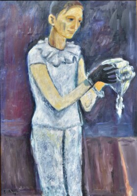 Elisabeth Ksoll  Junger Mann mit Perücke - Gemälde - 1978- Naive Malerei