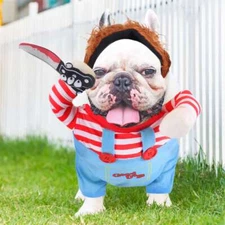 Halloween Funny Chucky Doll Dog Costume Pet Cosplay Knife Doll Fancy Party Cloth