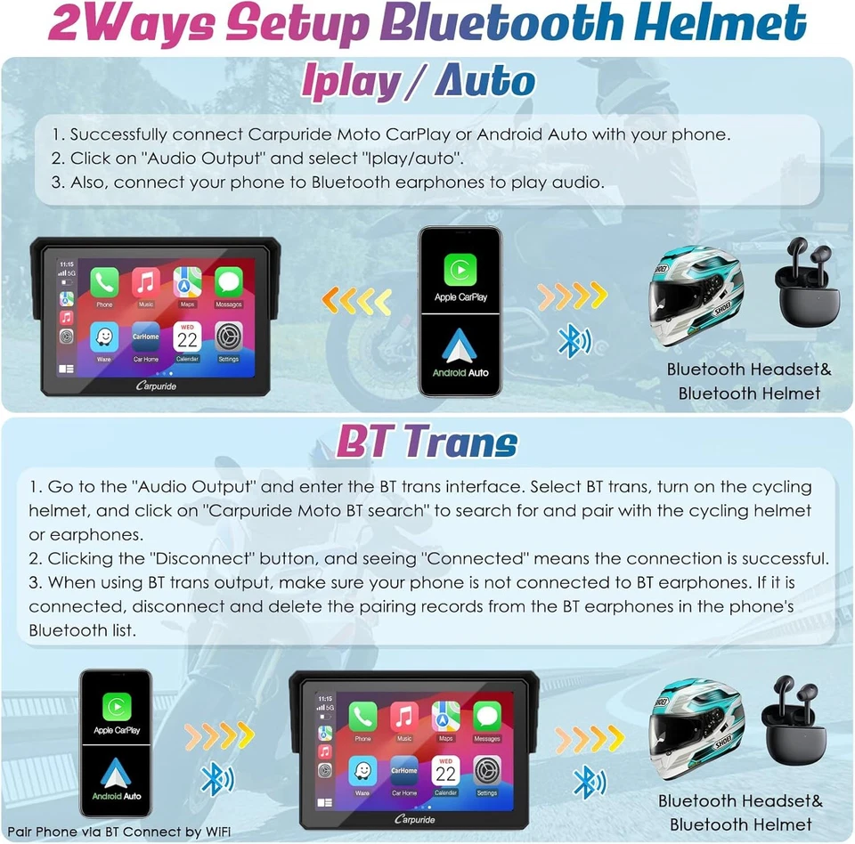 Carpuride W502B Wireless Carplay Android Auto Waterproof Touchscreen Bmw Moto  - Immagine 3 di 4