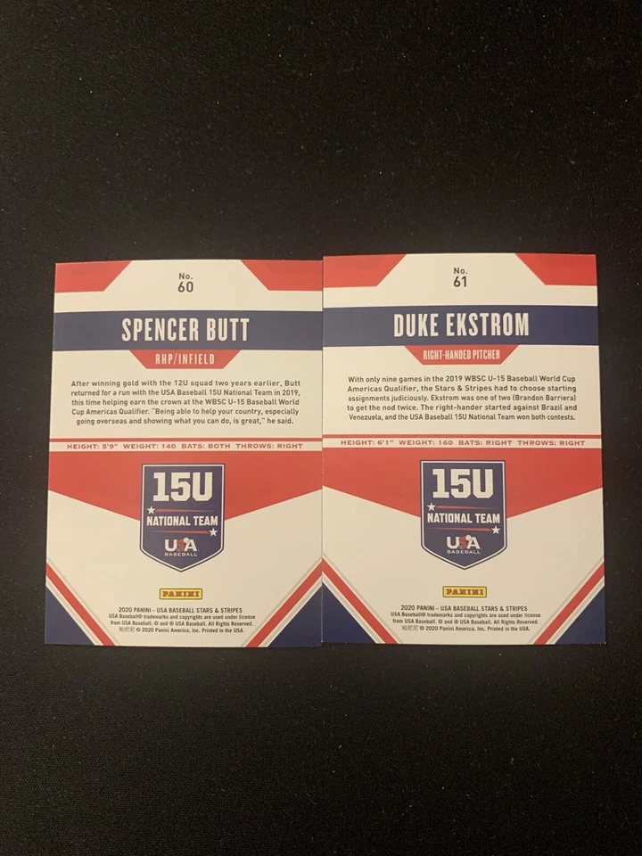 2020 USA Baseball Stars & Stripes Spencer Butt Duke Ekstrom 60 61 - Image 4 of 4