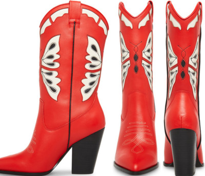 NEW STEVE MADDEN RED LEATHER LEIGHTON WESTERN BOOTS SZ 8