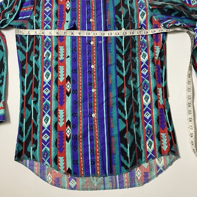 Vintage Wrangler Shirt Mens 15.5x34 Aztec Western Button Down Long