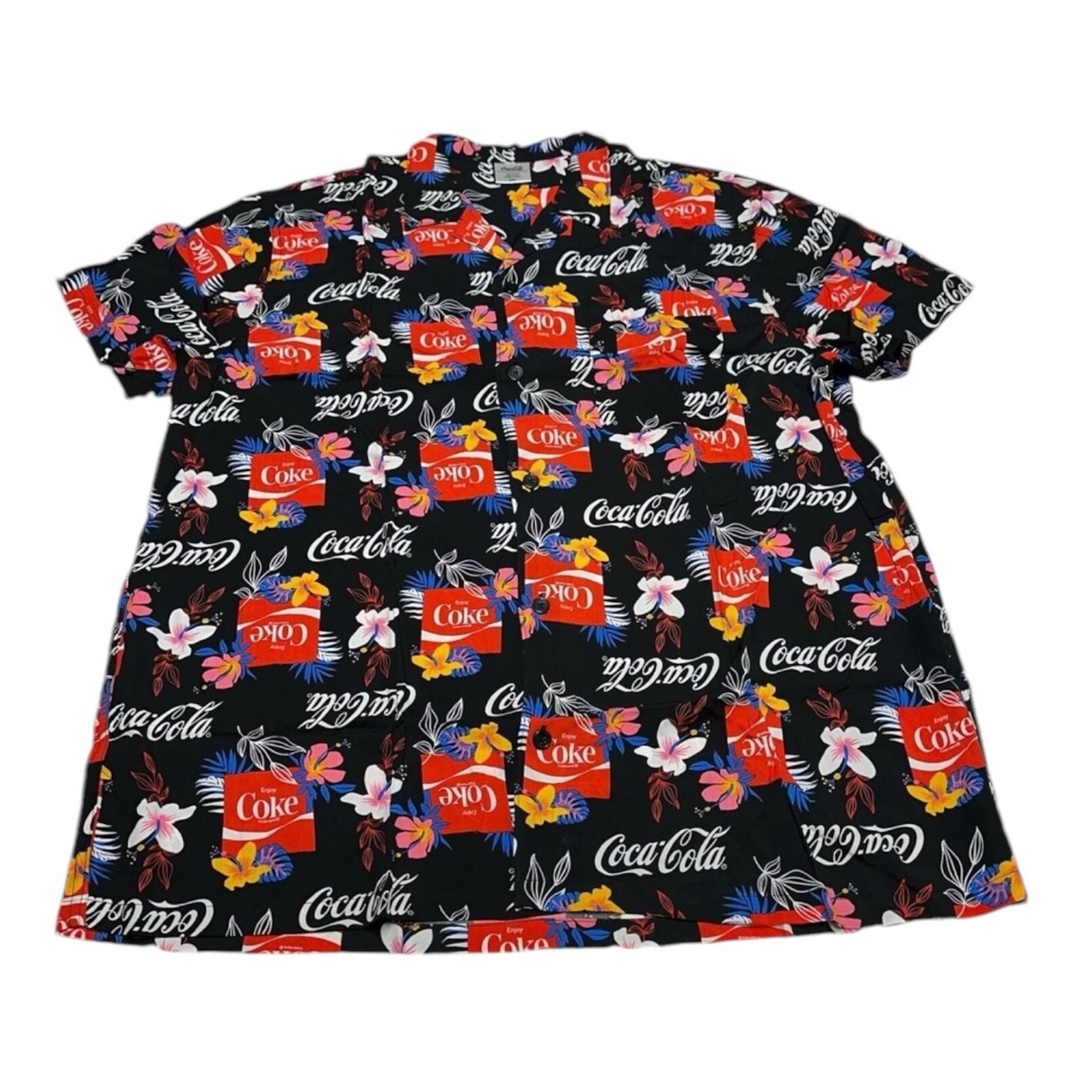 NWT Men's Coca Cola Coke Hawaiian Flowers 100% Rayon Camp Shirt