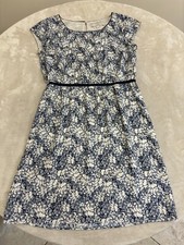 Loft Womens Blue White Round Neck Sleeveless Knee Length Fit & Flare Dress Sz 6