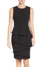  ELIZA J ELLA CASCADE CREPE SHEATH BLACK DRESS sz 6