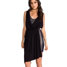 Free People Elanore Black Metallic Gold Asymmetrical Mini Dress Size Small