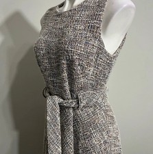 CALVIN KLEIN Tweed Belted A-line Sleeveless Stretch Midi Dress size 10