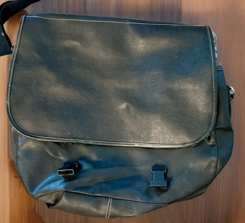 Vintage Black Leather Laptop Messenger Bag Briefcase Shoulder Strap 90s ...
