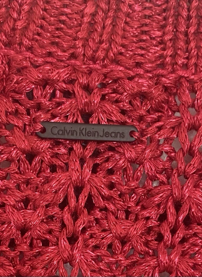 Calvin Klein Women's Jumper Size Medium Red Open Knit Round Hem - Image 4 of 4
