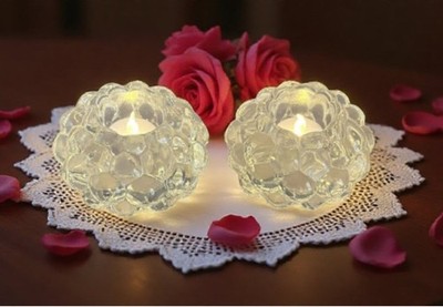 Two Orrefors Sweden Raspberry (Hallon) Crystal Tea Light Votive Candle Holders