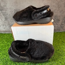 Crocs Classic Unforgettable Clog Black Faux Fur Fuzzy Comfort Shoes Womens 6 NWT