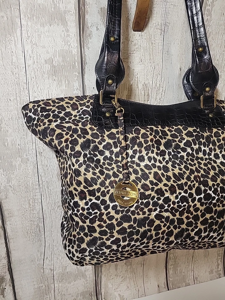 Bolso de hombro Travelon Satchel con asas de cuero sintético estampado de guepardo nuevo sin etiquetas Foto 2 de 4