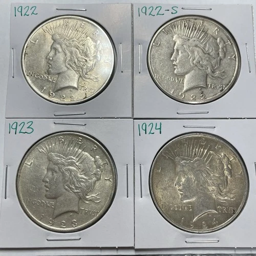 1922 1922-S 1923 1924 Peace Dollar Lot of 4