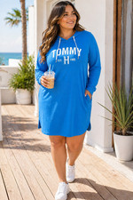 Tommy Hilfiger Sport Hooded Dress Size XL Blue Logo Long Sleeve Hoodie Tunic NWT