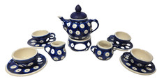 Miniature Polish Pottery Tea Set - 13 piece - Blue Eyes