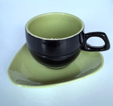 Rare Vintage Denby Langley Cup + Triangular Saucer Lime Green & Black