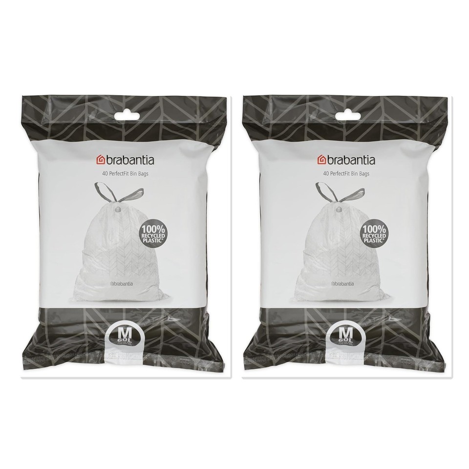 Brabantia PerfectFit Code M 60L Bin Bags 2 × Packs Genuine Plastic Trash Liners