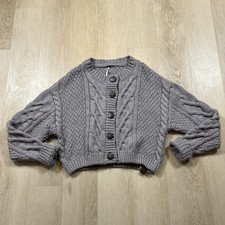 Free People Bonfire Cable Cardigan Women s XL Cropped Chunky Knit Cottagecore