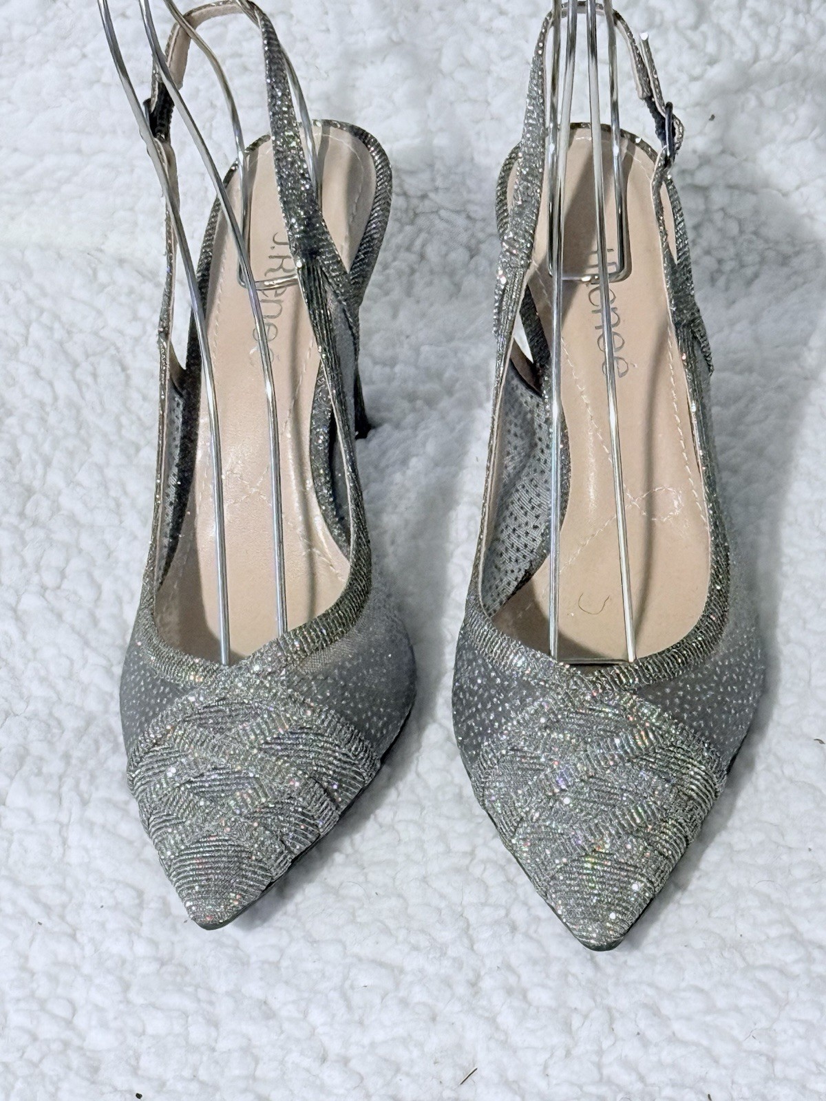 Heels Shoes Pumps  Sparkling Silver Gray Sling Back J Renee 8 Church Dressy NEW-image