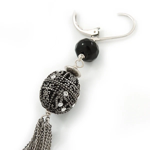 Vintage Inspired Crystal, Filigree, Tassel Drop Earrings With Leverback Closure - Image 3 of 4