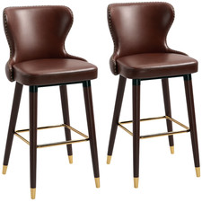 Image of HOMCOM Bar Stools Set of 2, Dining Stools with Backrest, Footrest, Brown