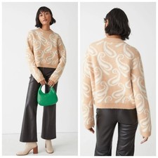 Other Stories Alpaca Wool Blend Sweater Beige Abstract Pattern Women s L