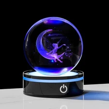 3D Crystal Ball Fairy Moon Decor for Women Men - Glass Fairy Gifts Figurine H...