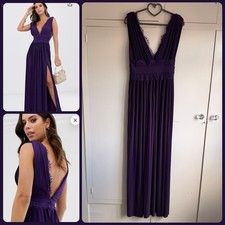 Purple Asos Design Premium Lace Insert Pleated Maxi Evening Dress UK 10 NWT 💜 
