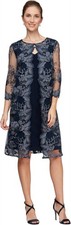 Alex Evenings Navy Midi Shift Dress With Jacket - 6 Petite