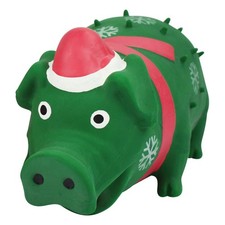  1 Multipet Holiday Green Latex Grunting Goblet Pig 8" Piggy Dog Toy Christmas