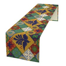 Mexican Talavera Tile Table Runner, Mexican Fiesta Tablecloth Cinco De Mayo P...