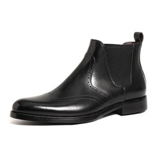 British Brogue Men Ankle Boots Pointed Toe Leather Business Formal Chelsea Boots