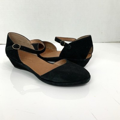 Gentle Souls Sz 6.5 Noa Star Black Suede Maryjane Demi Wedge Back Cut Out Buckle