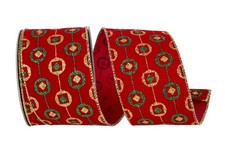 Red Velvet Glitter Ornament Lined Wired Edge Ribbon, 2-1/2 Inch, 10 Yards