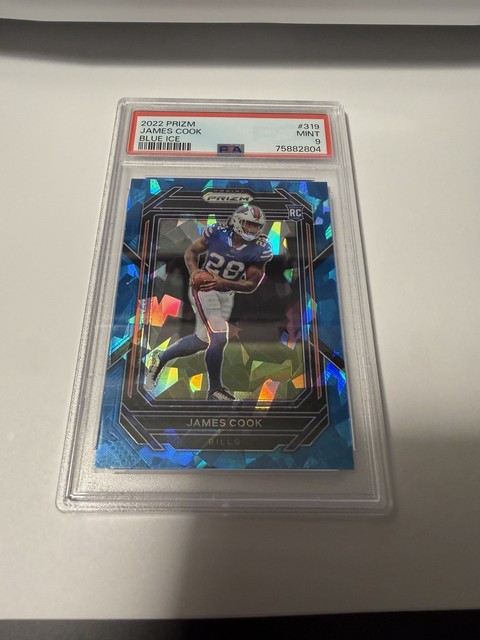 2022 Panini Prizm James Cook Rookie card #319 Blue Ice /99 PSA 9 Bills RC