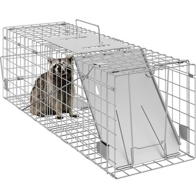 24x8x8in Galvanized Humane Folding Trap Live Animal Cage with Handle