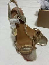 Square Toe Low Block Heel with Diamante Strap Detail Women's Sandals