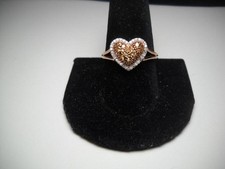 Affinity Heart Ring Champagne and Clear Diamonds SS w/Rose Gold Overlay Size 10