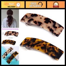 2PCS Tortoise Shell Hair Barrettes, French Design Celluloid Rectangle Clips for