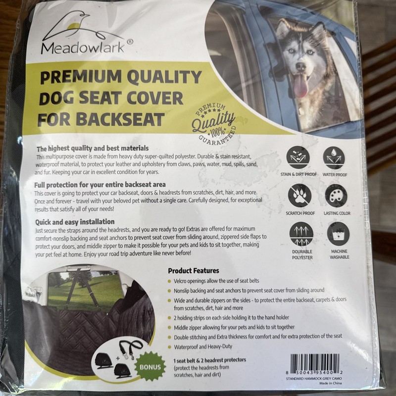Meadowlark Premium Quality Dog Seat Cover For Backseat