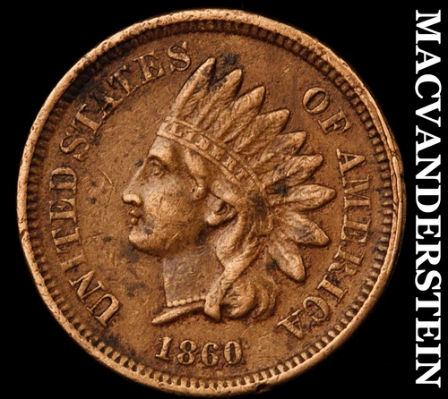 1860 Indian Head Cent - Pointed Bust - Scarce  Very Fine  Semi-key  #i6314