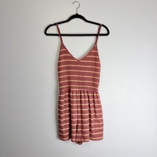 Maroon Pink Striped Spaghetti Strap Romper Summer Beachwear