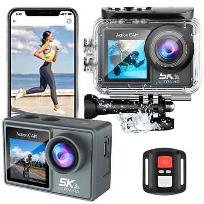 AUSHA 5K Action Camera 50MP Wide Angle EIS Waterproof 30M WiFi bike Vlogging Cam